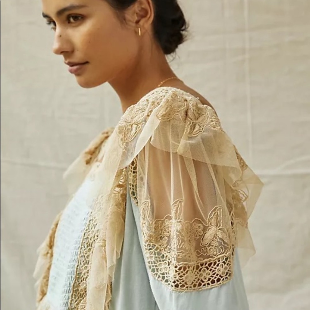 Anthropologie Ruffle Lace  Peplum Top Small - Picture 3 of 4